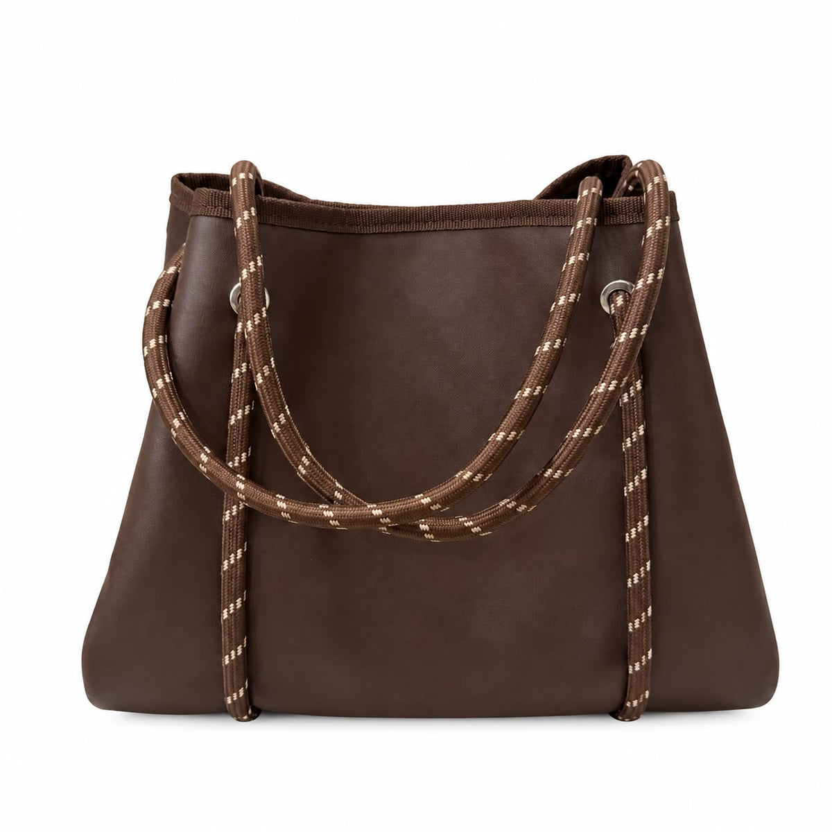 Tote Bag Grande Marron Cuerdas Marrones con blanco