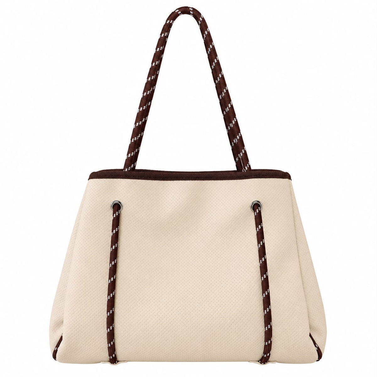 Tote Bag  Beige Cuerda Marron Con Blanco